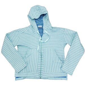 Columbia Melody Spring Hoodie Jacket Womens Medium Blue Pockets Full Zip Striped